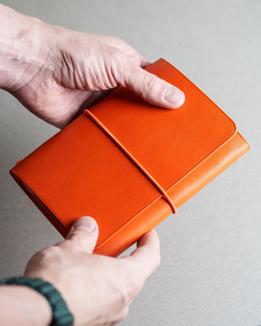 Orange Buttero Leather Trifold Cover