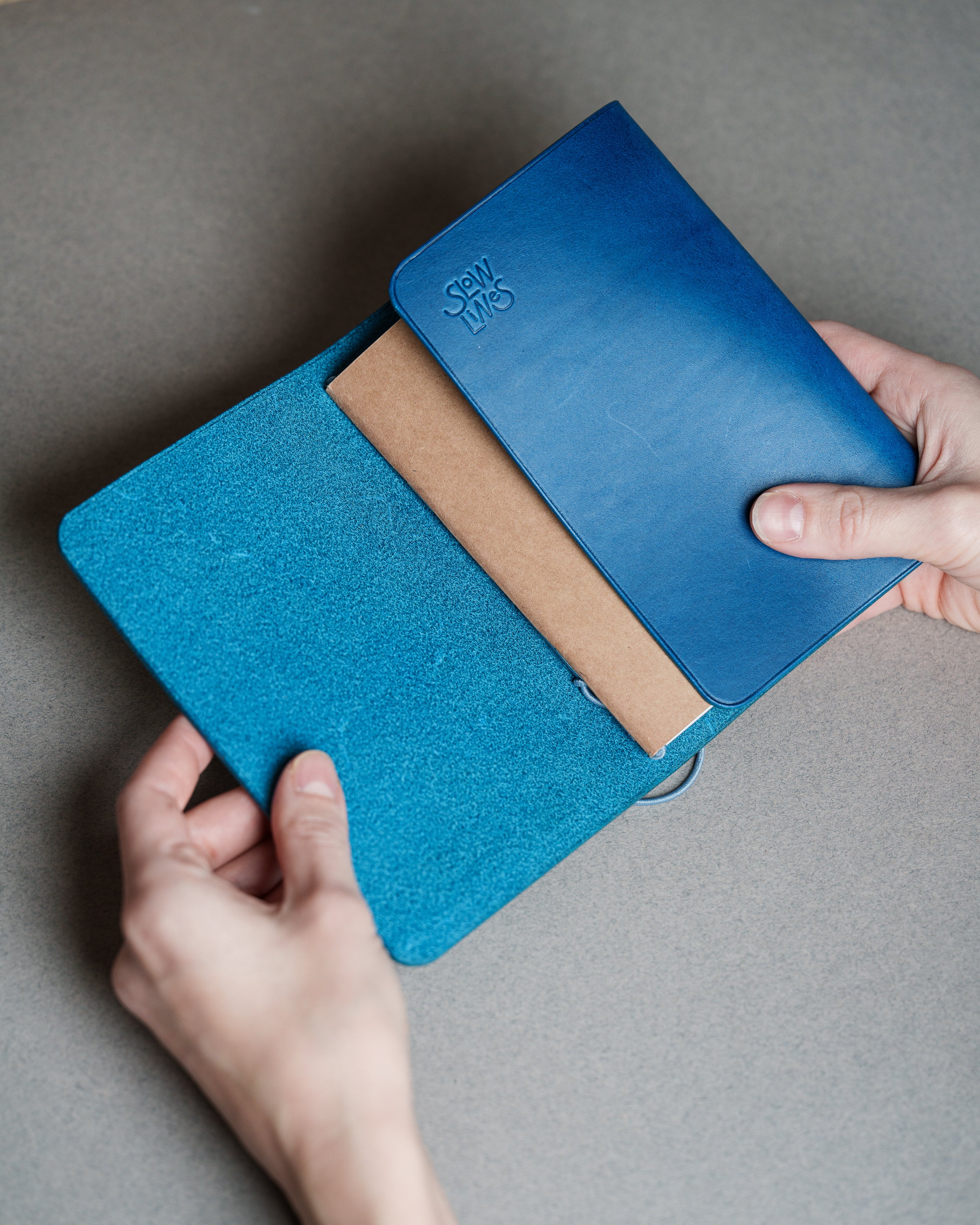 Navy Blue Buttero Leather Trifold Cover