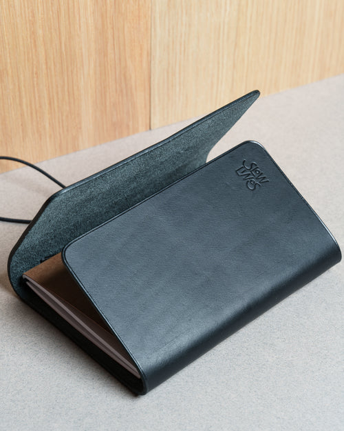 Black Buttero Leather Trifold Cover