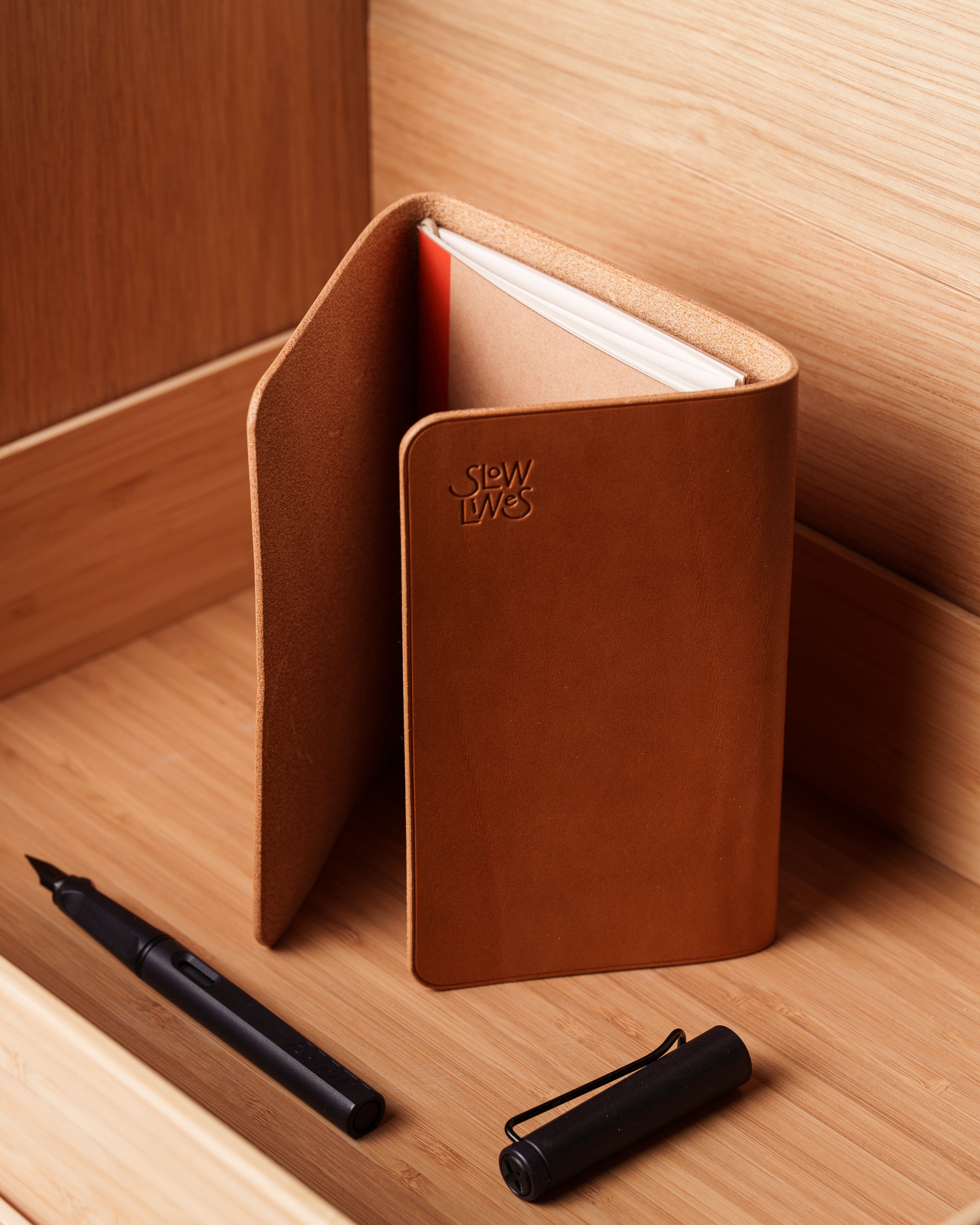 Camel Tan Buttero A6 trifold cover, ready to ship