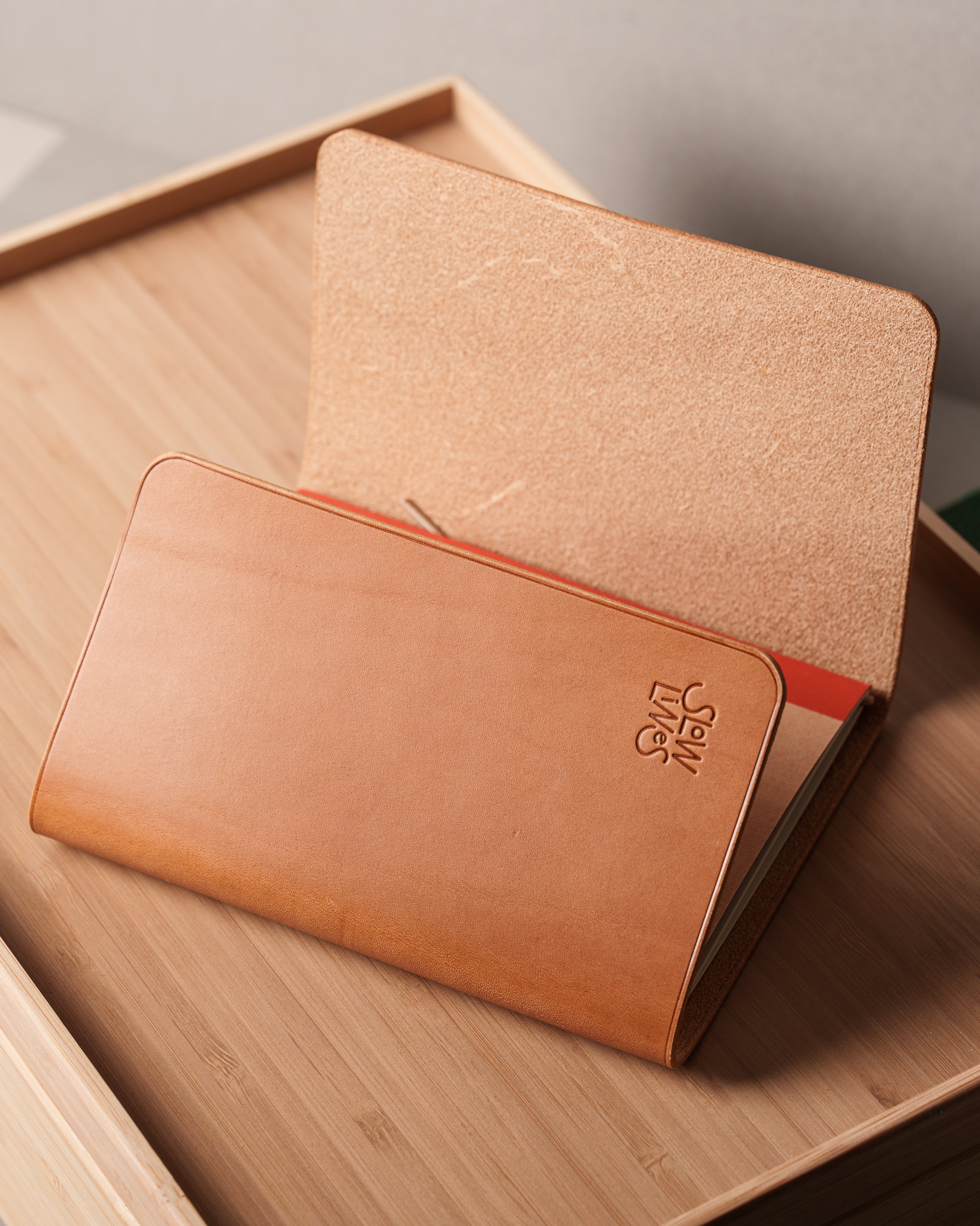 Camel Tan Buttero A6 trifold cover, ready to ship