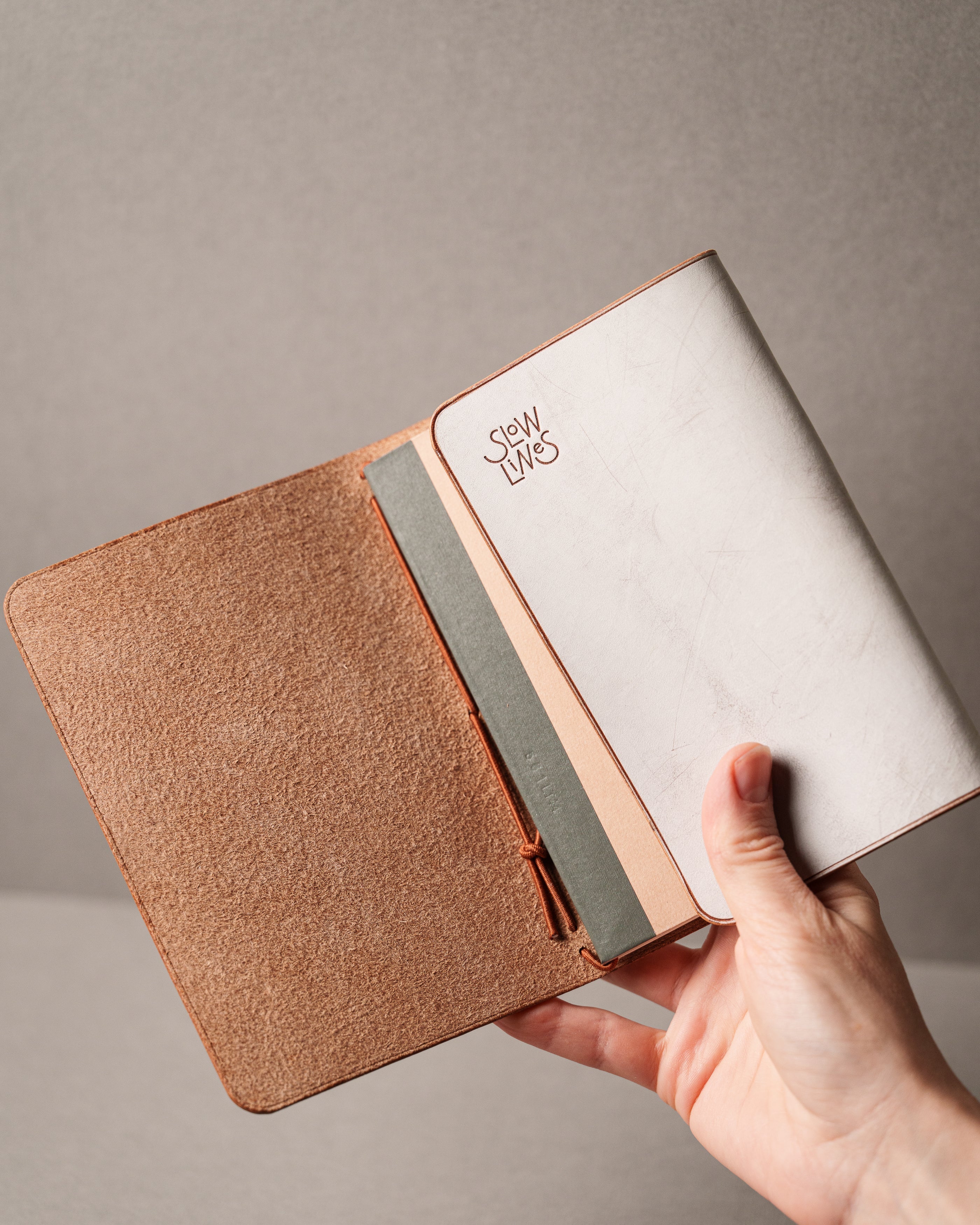 Light Brown Ghost Wax A6 trifold cover, ready to ship