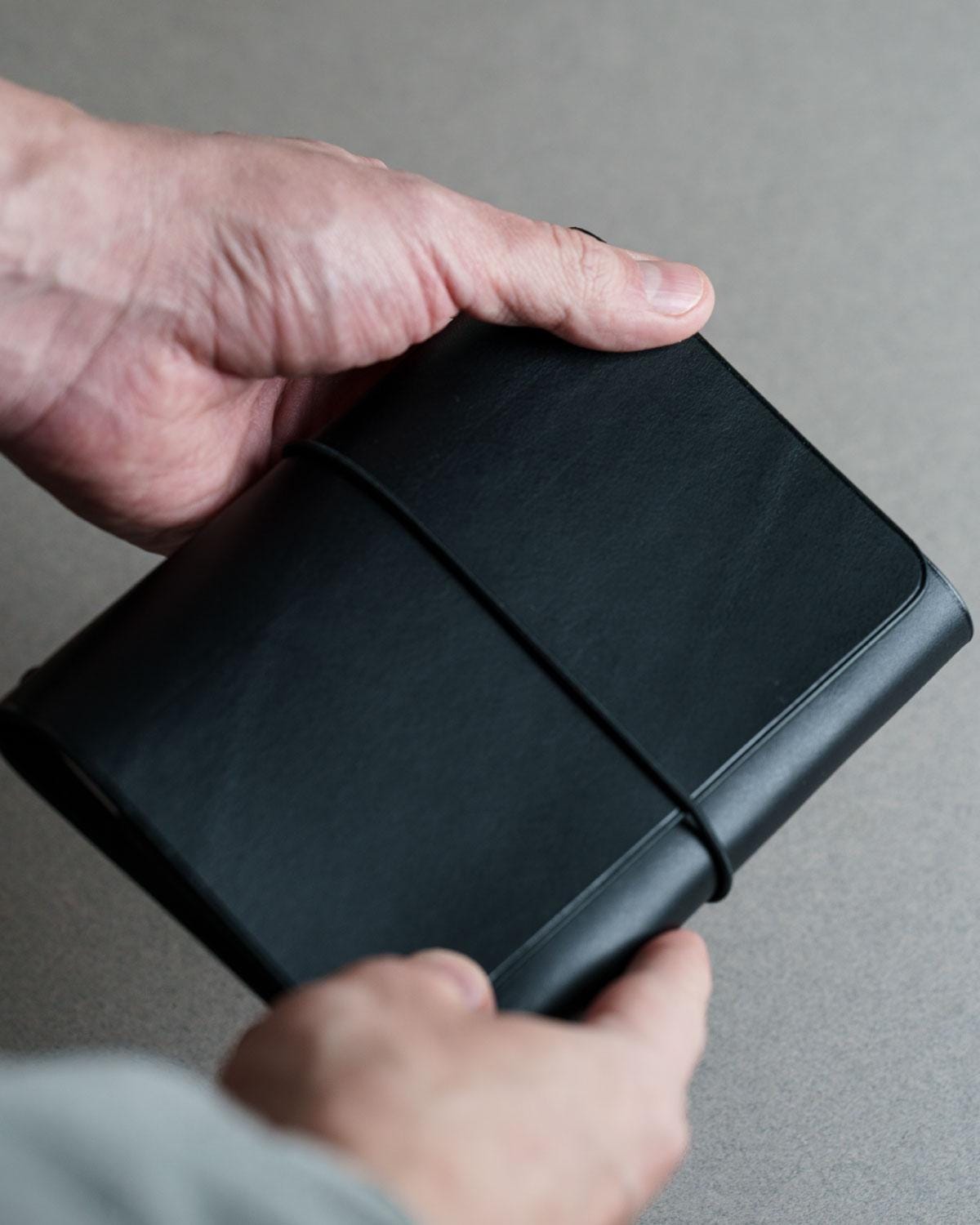 Black Buttero Leather Trifold Cover